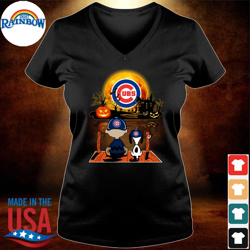 Official snoopy Charlie brown sit under moon Chicago Cubs halloween T-shirt,  hoodie, sweater, long sleeve and tank top