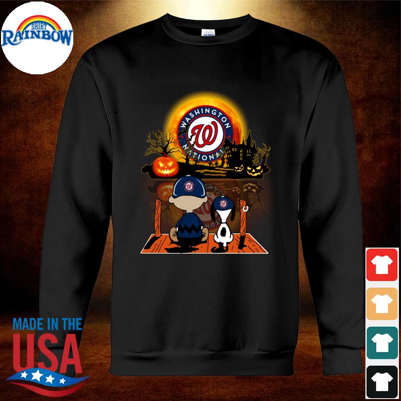 Peanuts Charlie Brown and Snoopy sit under moon Halloween Washington  Nationals logo shirt, hoodie, sweater, long sleeve and tank top