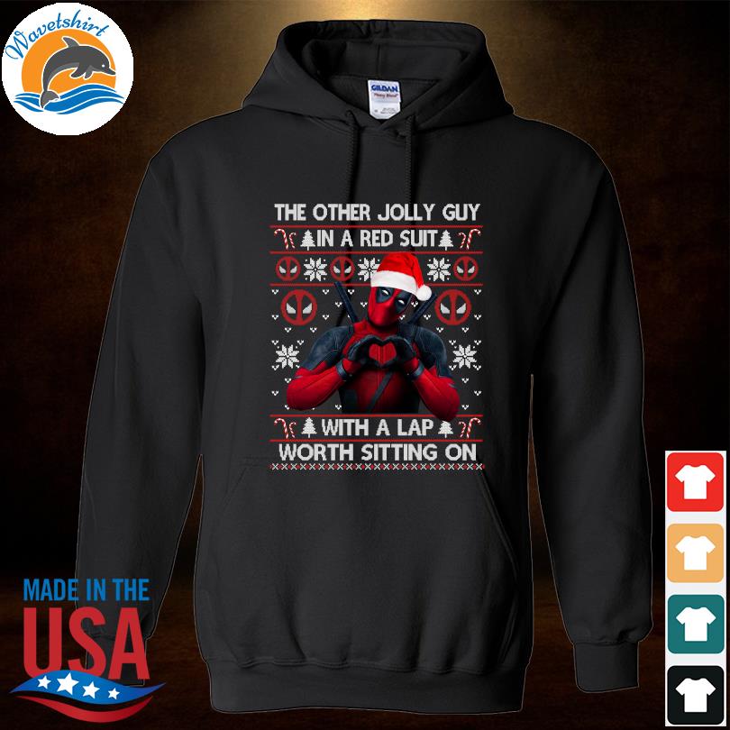 Funny Deadpool The Other Jolly Guy In A Red Suit with a lap with sitting on  Ugly Christmas Sweater, hoodie, sweater, long sleeve and tank top