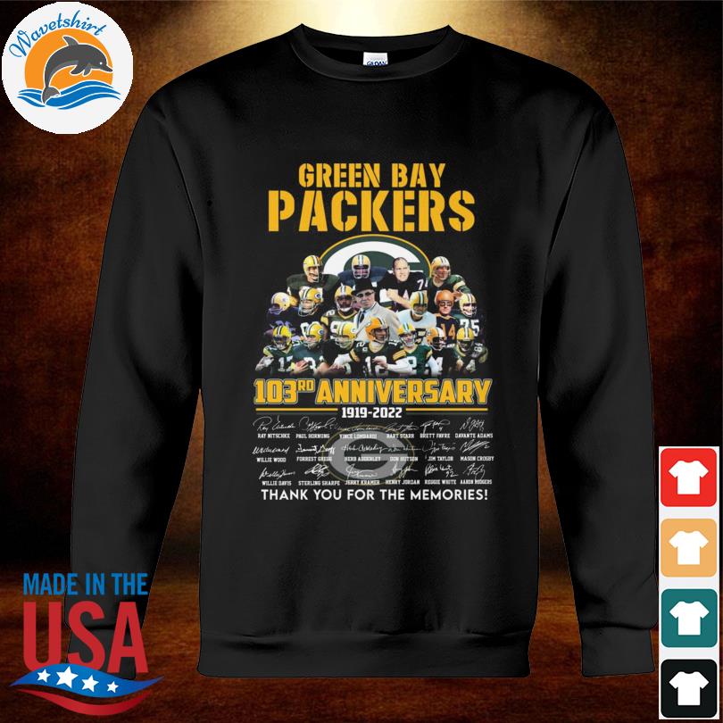 Official green bay packers 103rd anniversary 1919 2022 thank you for the  memories shirt, hoodie, sweater, long sleeve and tank top