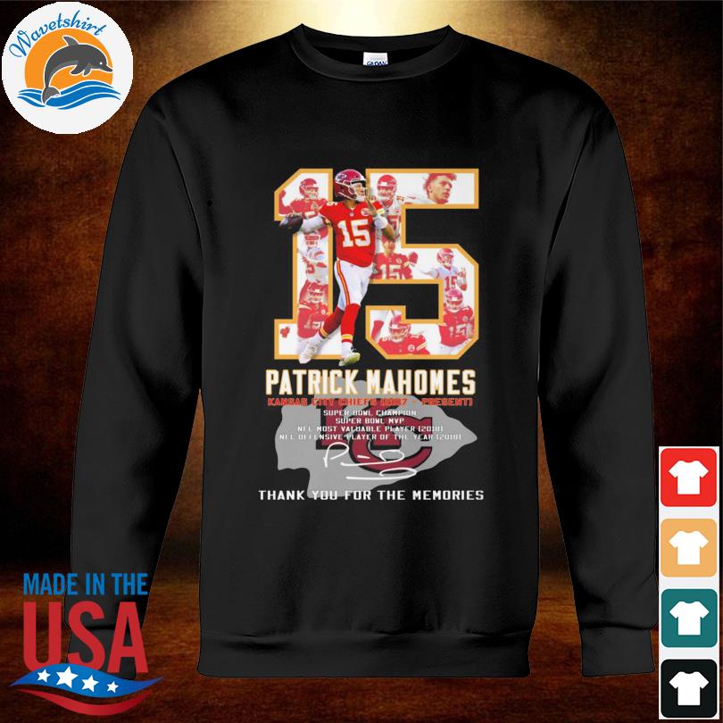 Premium Kansas City Chiefs 15 Patrick Mahomes thank you for the memories  signatures shirt, hoodie, sweater, long sleeve and tank top