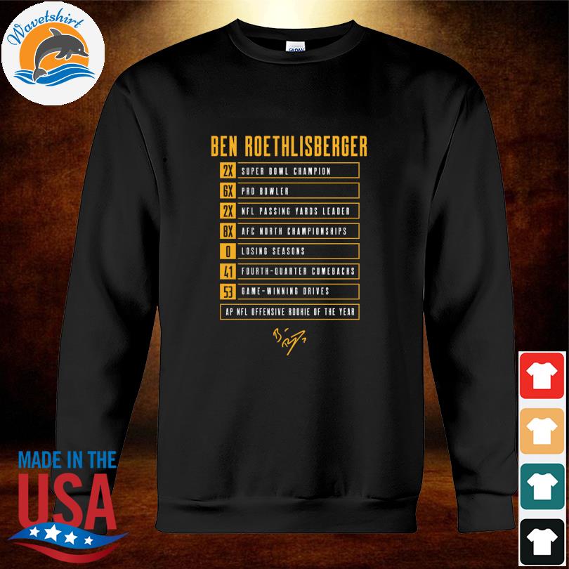 Premium Ben Roethlisberger Pittsburgh Steelers Career Stats back T-shirt,  hoodie, sweater, long sleeve and tank top