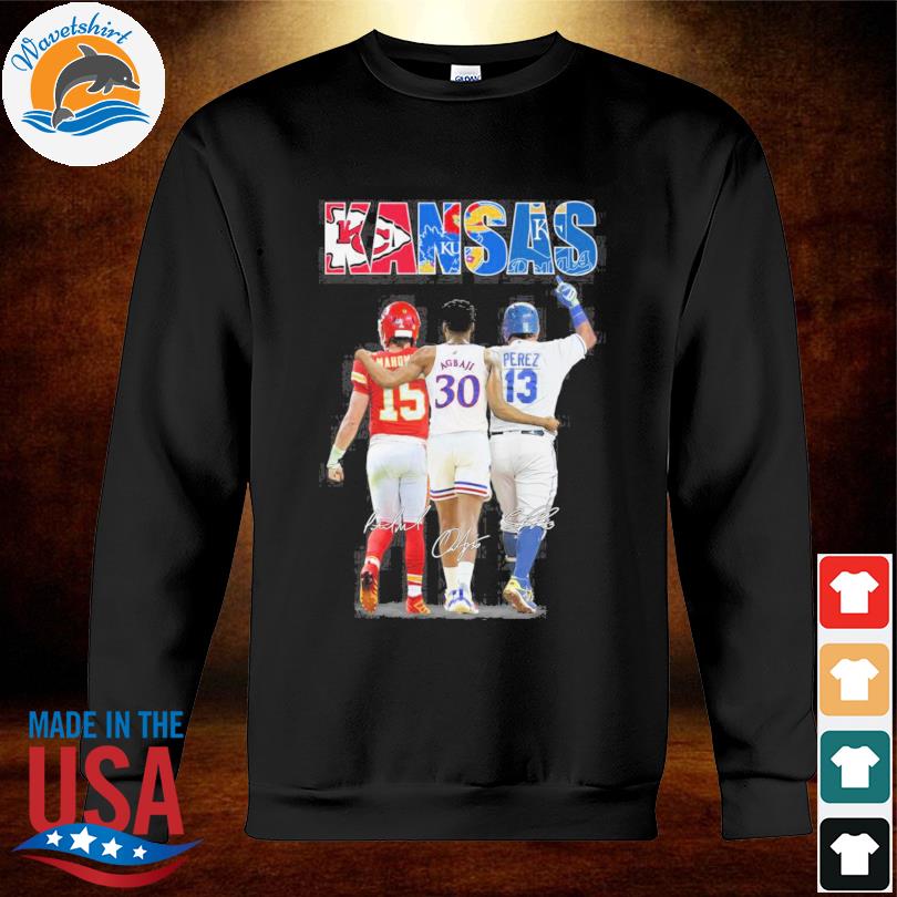 Kansas Jayhawks and Kansas City Chiefs Kansas City Royals Mahomes Agbaji  Perez signatures shirt, hoodie, sweater, long sleeve and tank top