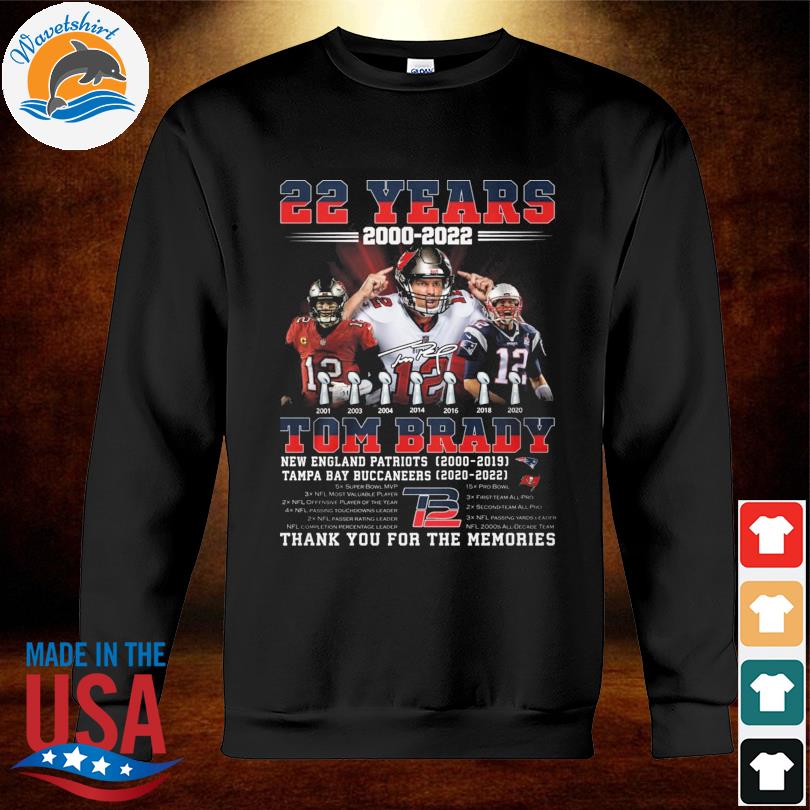 Thank you Brady New England Patriots 2000-2019 Tampa Bay Buccaneers 2020  2022 signatures shirt, hoodie, sweater, long sleeve and tank top