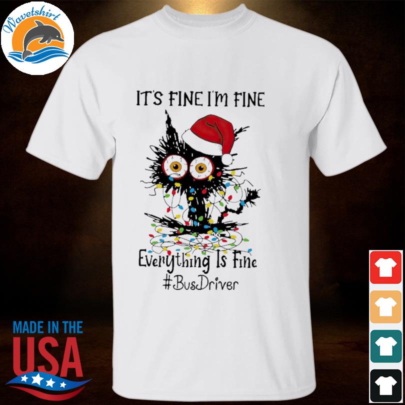 Santa Black Cat it's fine I'm fine everything is fine Bus Driver Christmas Sweater