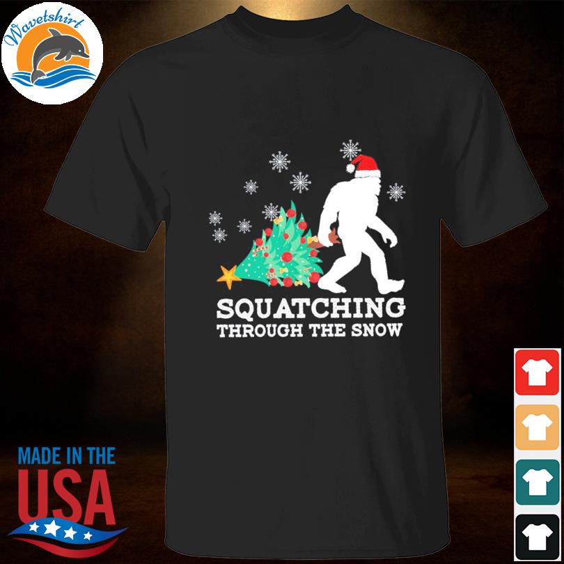 Official Santa Bigfoot squatching through the snow 2022 christmas sweater