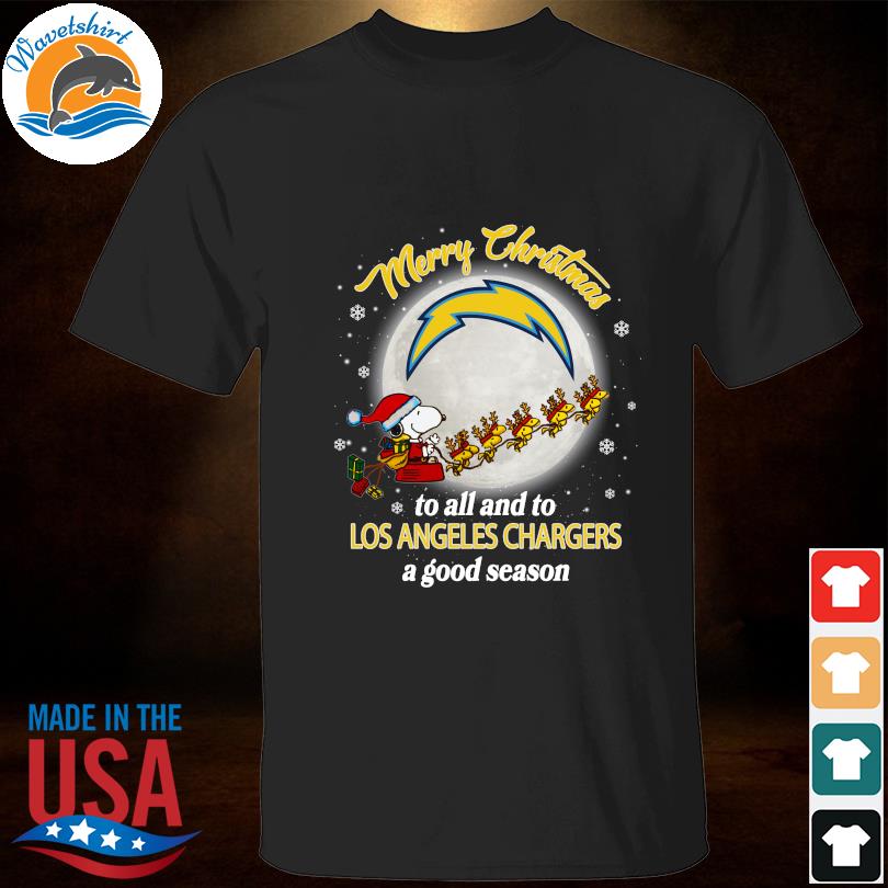 Santa snoopy and woodstock merry Christmas to all and to Los Angeles Chargers a good season sweater