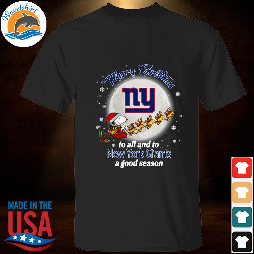 Santa snoopy and woodstock merry Christmas to all and to New York Giants a good season sweater