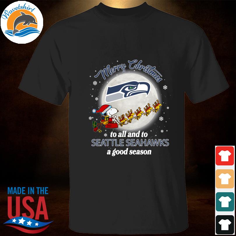 Santa snoopy and woodstock merry Christmas to all and to Seattle Seahawks a good season sweater
