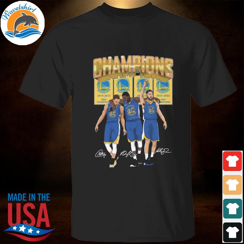 Steph Curry and Klay Thompson and Draymond Green Golden State Warriors champions signatures shirt