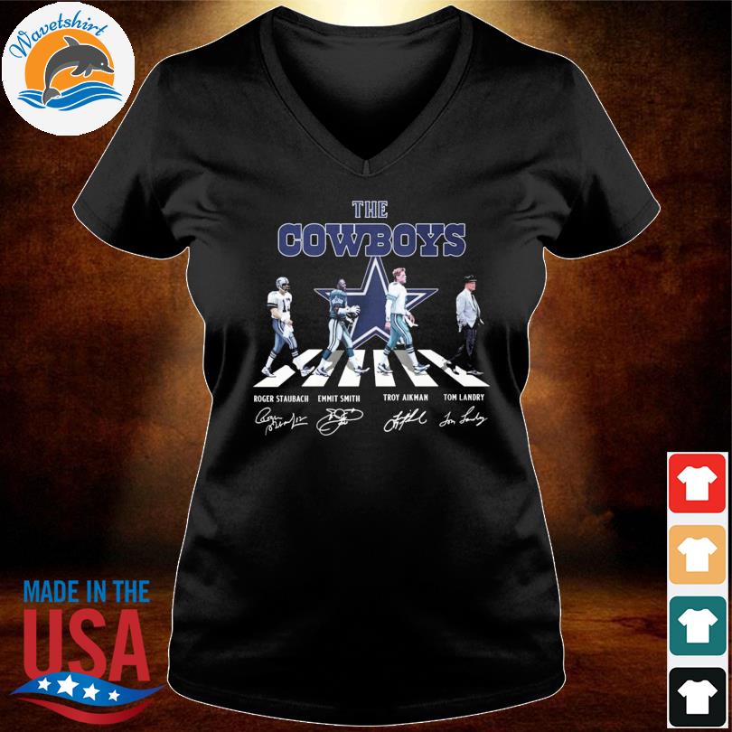 Buy Dallas Cowboys Football NFL Troy Aikman Emmitt Smith Roger Staubach Tom  Laudry Abbey Road Signed Shirt For Free Shipping CUSTOM XMAS PRODUCT COMPANY