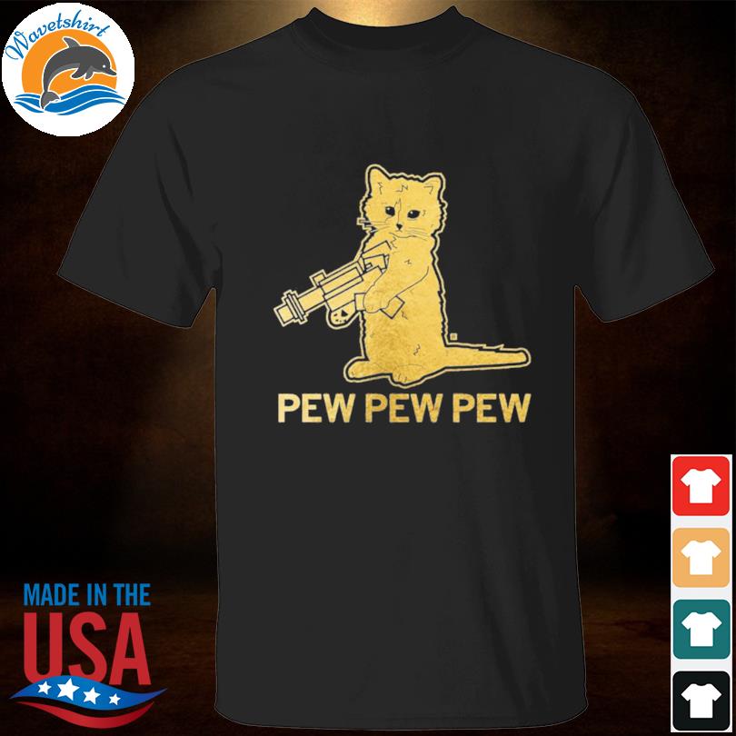 Pew pew pew gold foil cat shirt