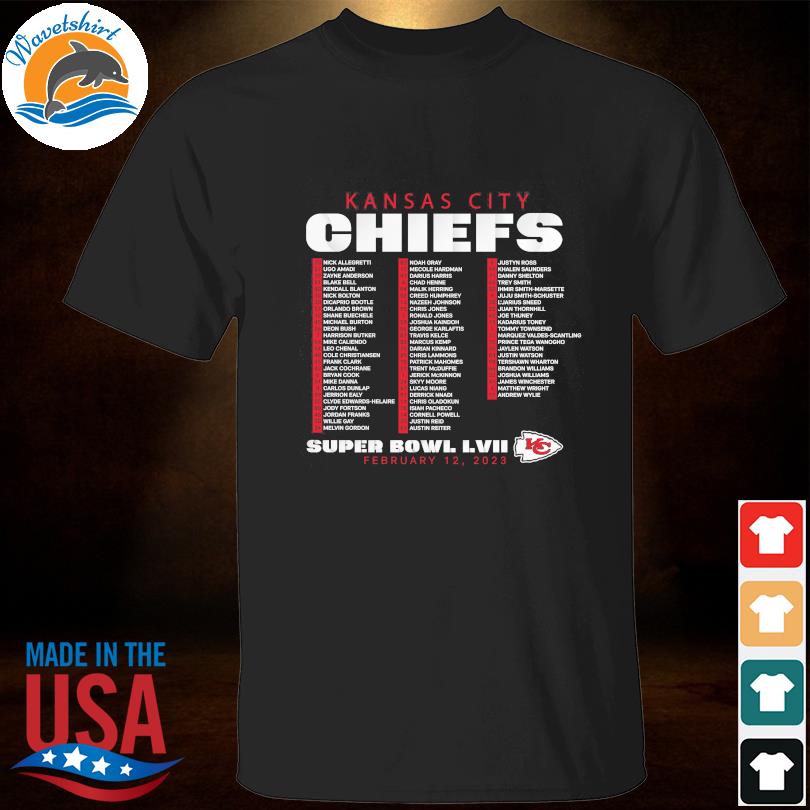 Men's Fanatics Branded Black Kansas City Chiefs Super Bowl LVII Varsity Roster T-Shirt