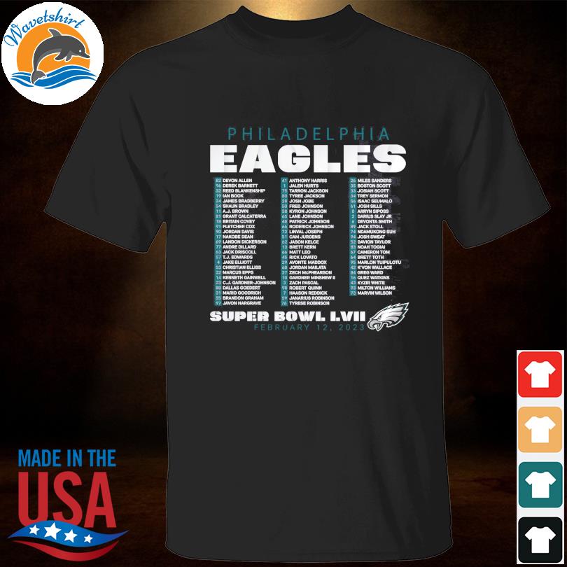 Youth Black Philadelphia Eagles Super Bowl LVII Roster 2023 T-Shirt,  hoodie, sweater, long sleeve and tank top