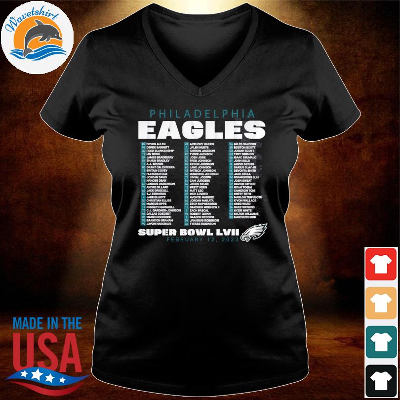 Youth Black Philadelphia Eagles Super Bowl LVII Roster T-Shirt