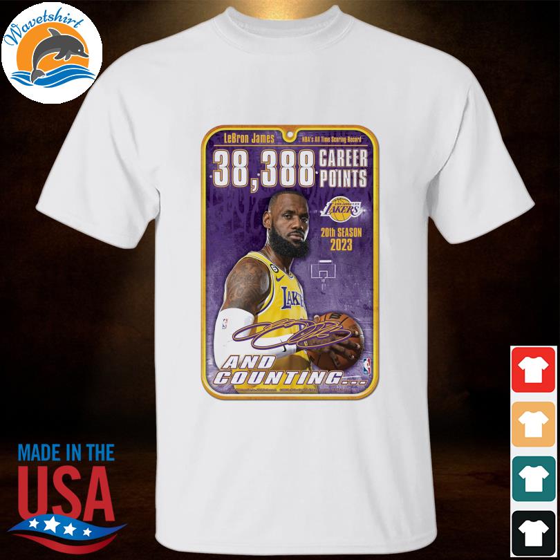 Original lebron James LA Lakers 20th Season 2023 NBA All Time Scoring  Record 38388 Career Point And Counting Signature Shirt, hoodie, sweater, long  sleeve and tank top