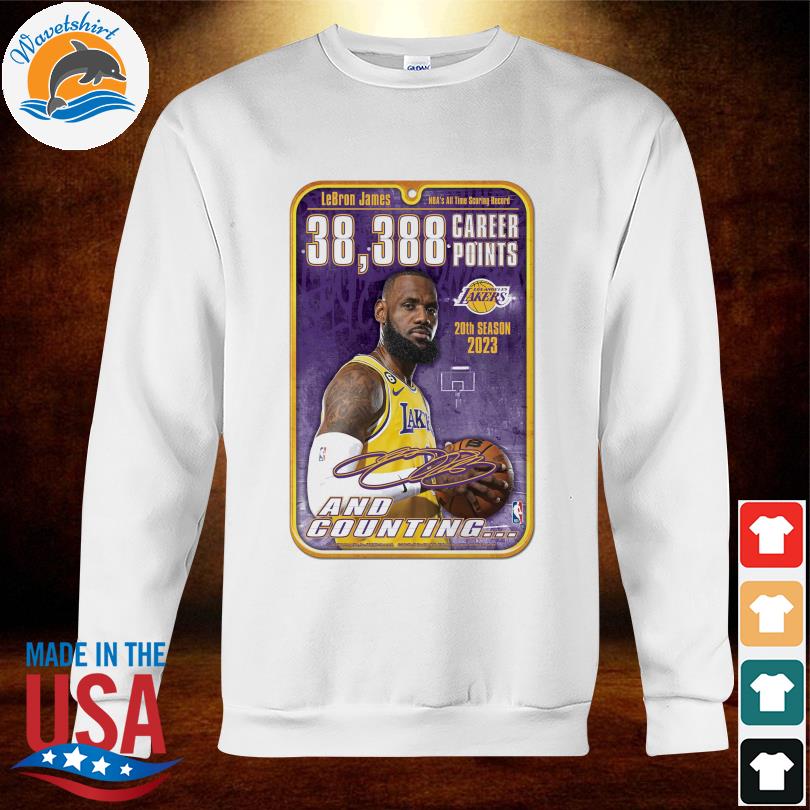 LeBron James NBA All-Time Scoring Record Split Points from Cle to Mia back  to Cle to LAL 38388 and counting signature shirt, hoodie, sweater, long  sleeve and tank top