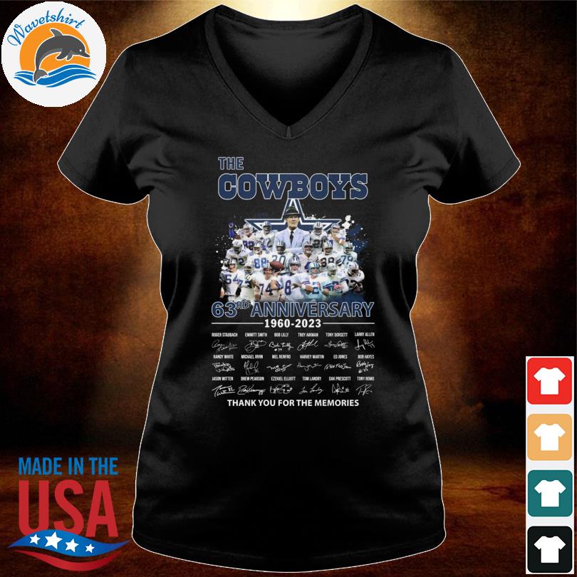 Design dallas Cowboys 63rd Anniversary 1960-2023 Signatures Thank You For  The Memories Shirt, hoodie, sweater, long sleeve and tank top