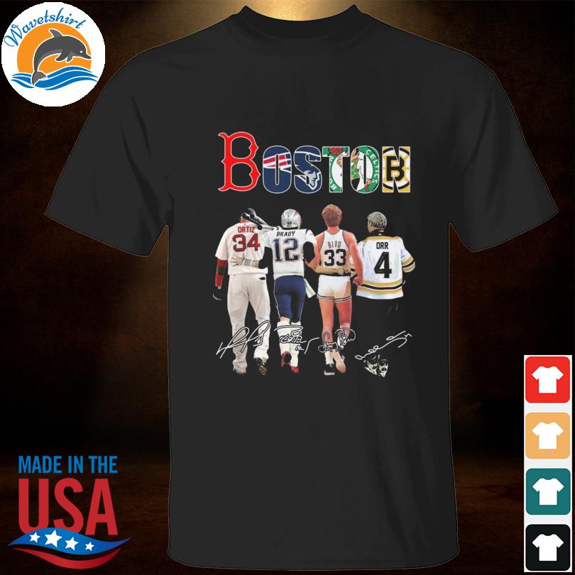 Boston ortiz tom brady bird and orr boston sports players signatures 2023 shirt