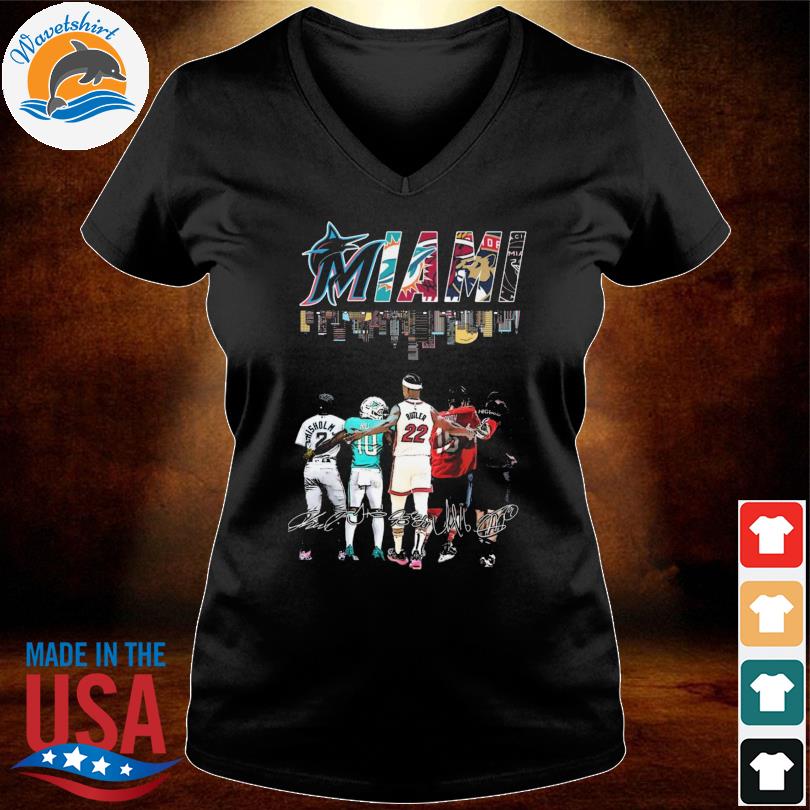 MiamI heat miamI dolphins miamI marlins skyline 2023 T-shirts