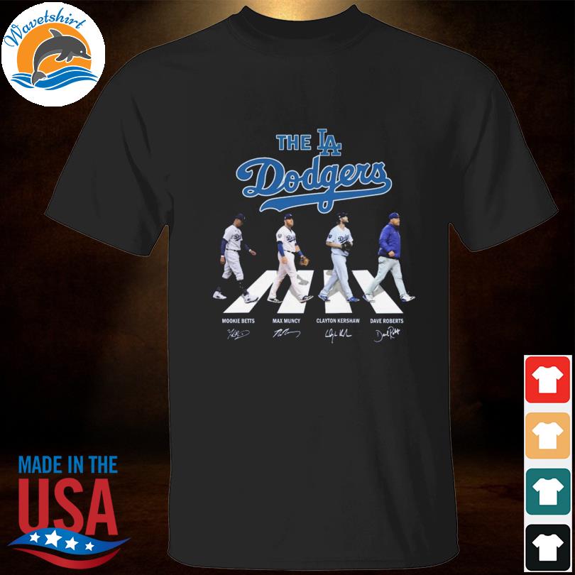 The Dodgers Mookie Betts, Max muncy, Clayton Kershaw and Dave Roberts abbey  road signatures shirt, hoodie, sweater, long sleeve and tank top