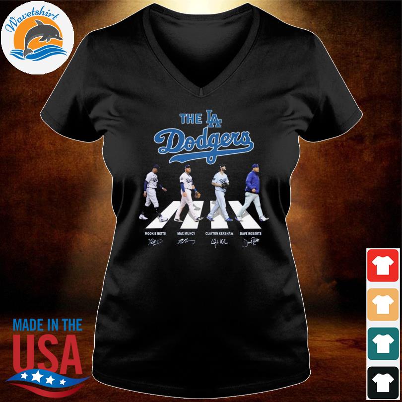 The Dodgers Mookie Betts, Max muncy, Clayton Kershaw and Dave Roberts abbey  road signatures shirt, hoodie, sweater, long sleeve and tank top