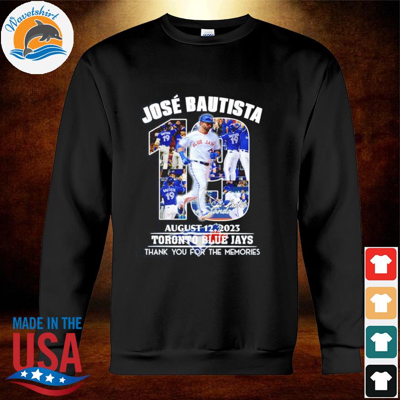 Jose Bautista Toronto Blue Jays 2008-2017 one day 2023 thank you for the  memories signatures shirt, hoodie, sweater, long sleeve and tank top