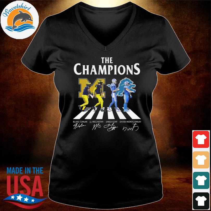 Funny The Champions Michigan Wolverines And Detroit Lions Abbey Road   Funny The Champions Michigan Wolverines And Detroit Lions Abbey Road Signatures 2024 Shirt T Shirt 